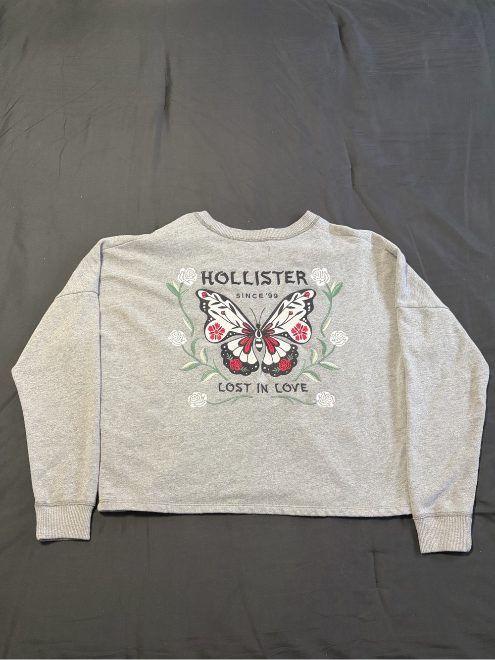 Hollister Co. dark gray long sleeve shirt w/ front&back graphic. Size L.